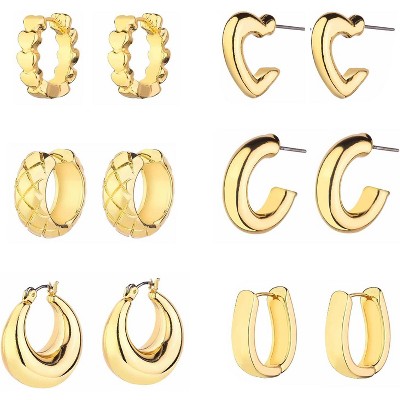 Chunky Hoop Earrings Set 14K Gold Hoop Earrings for Women Hypoallergenic, Thick Hoops Earring set, Twist Huggie Hoop Earring