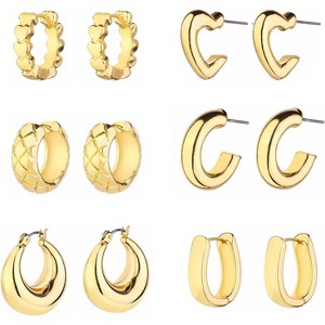 Chunky Hoop Earrings Set 14K Gold Hoop Earrings for Women Hypoallergenic, Thick Hoops Earring set, Twist Huggie Hoop Earring - 1 of 4