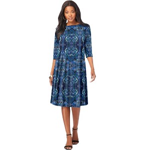 Roaman's Women's Plus Size Tall Ultrasmooth Fabric Boatneck Swing Dress - 1 of 4