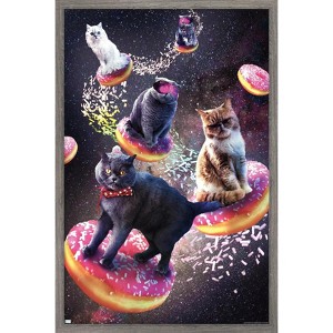 Trends International James Booker - Galaxy Space Cats Riding Donuts Framed Wall Poster Prints - 1 of 4