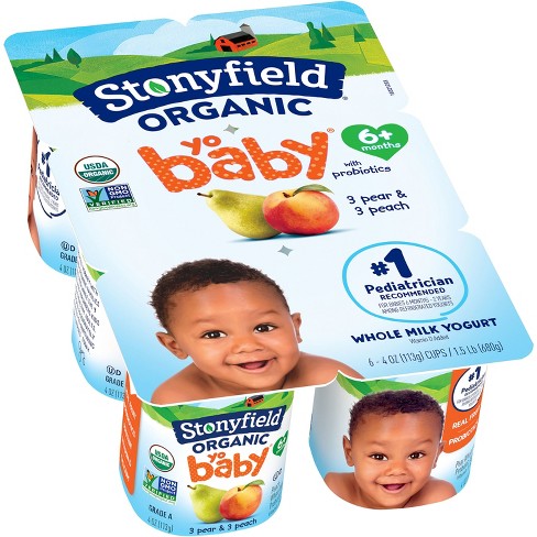 Stonyfield Organic Yobaby Pear & Peach Whole Milk Kids' Probiotic Yogurt -  6ct/4oz Cups : Target