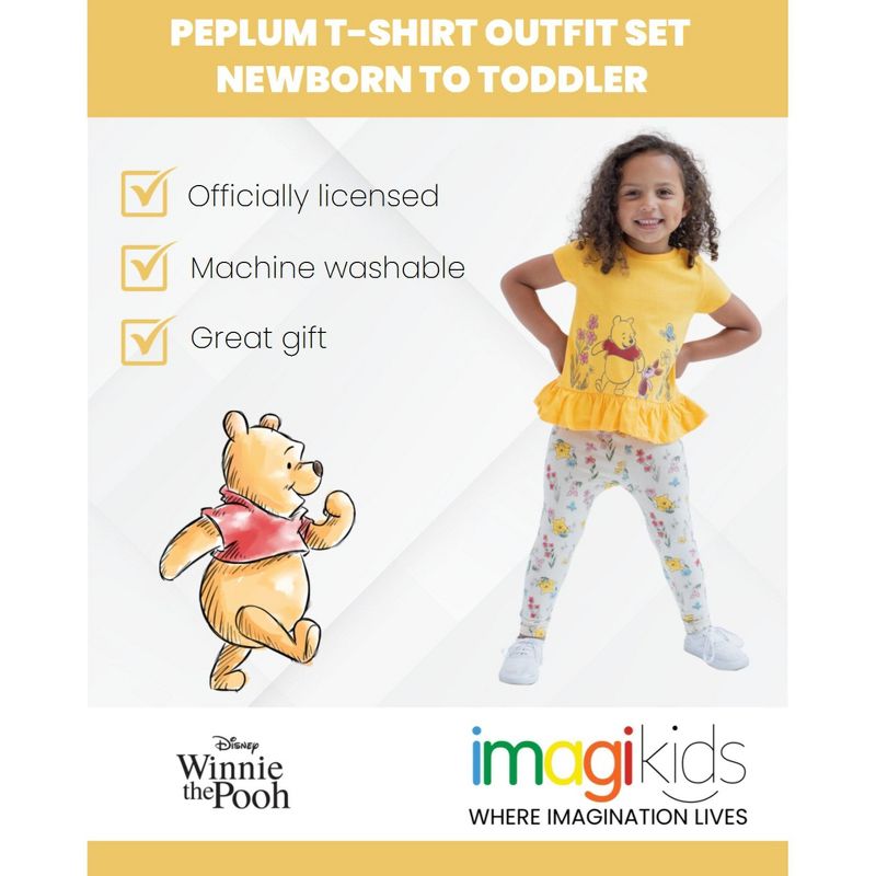 Disney Winnie the Pooh Piglet Peplum T-Shirt and Leggings Outfit Set Newborn to Toddler, 2 of 8