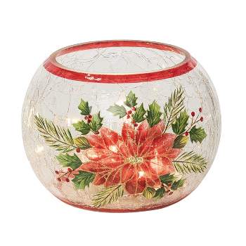 Transpac Glass 5.91 in. Multicolored Christmas Light Up Poinsettia Round Vase
