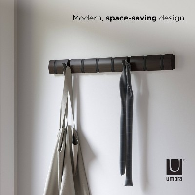 Flip Black and Walnut Solid Wood Wall Mounted Coat Rack with 8 Hooks