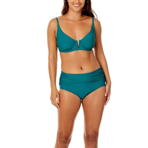 Anne Cole - Women's Ocean Green V Wire Elongated Underwire Bikini Swim Top-xxl  : Target