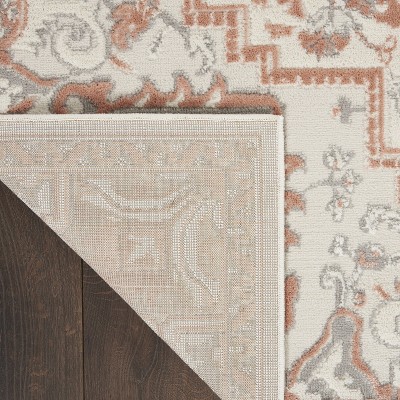 Ivory Brick Floral Synthetic 5' x 7' Area Rug