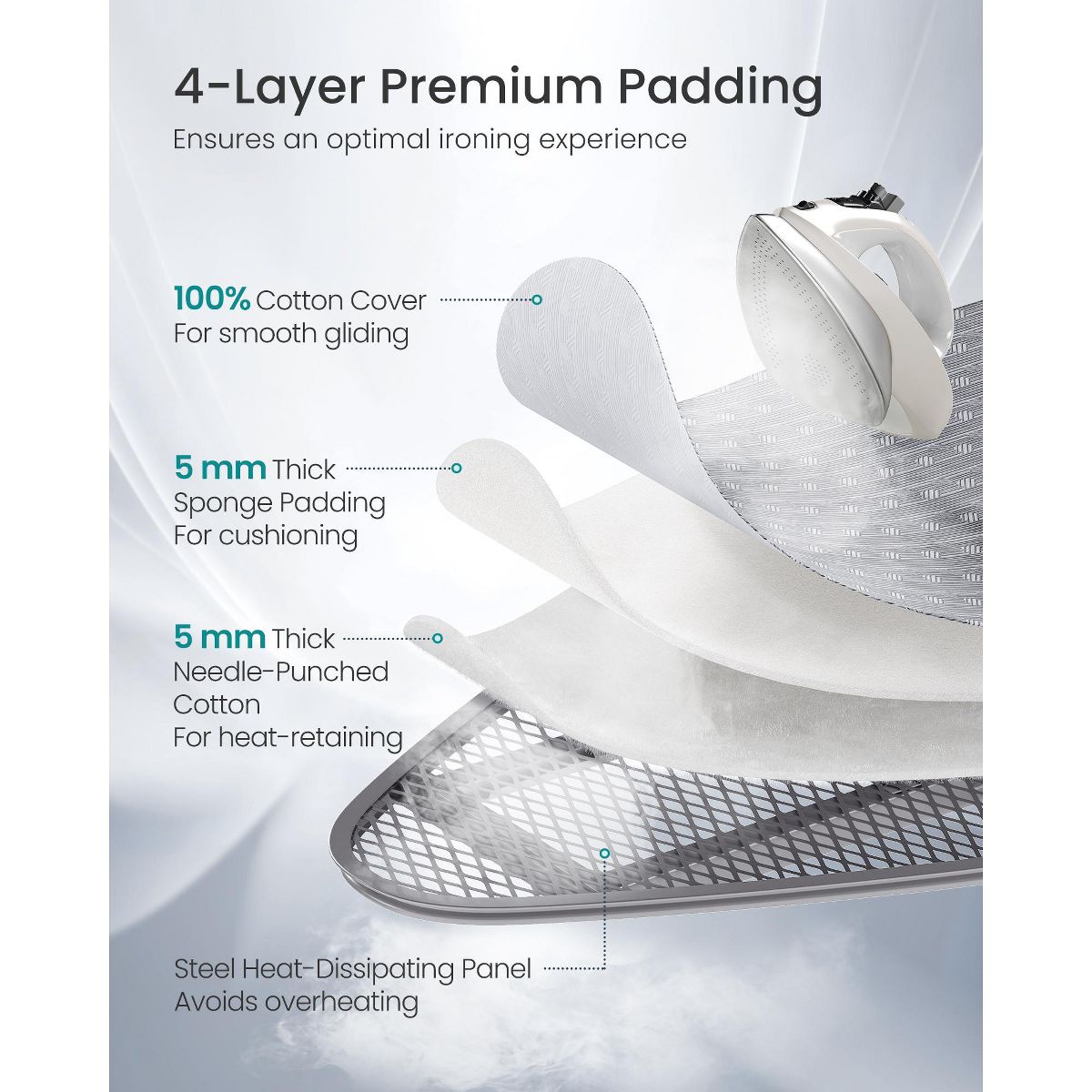 LEDREM Ironing Board with Cover & Pad, Foldable Steel Frame, Adjustable Height, Iron Rest, for Laundry Room - thumbnail 6