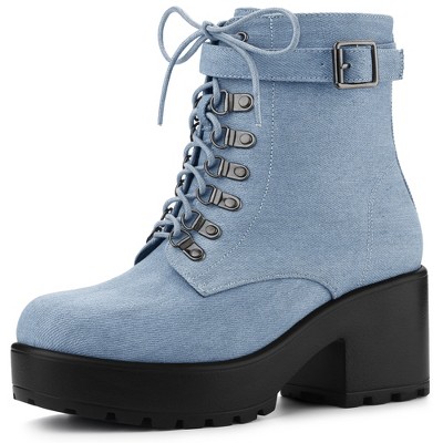 BLISSFUL STEP Women's Zip Chunky Heel Platform Ankle Combat Boots