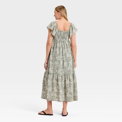 Women&rsquo;s Flutter Short Sleeve Floral Maxi A-Line Dress – Universal Thread