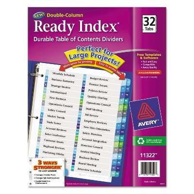 Avery Ready Index Customizable Table of Contents Double Column Dividers 32-Tab Ltr 11322