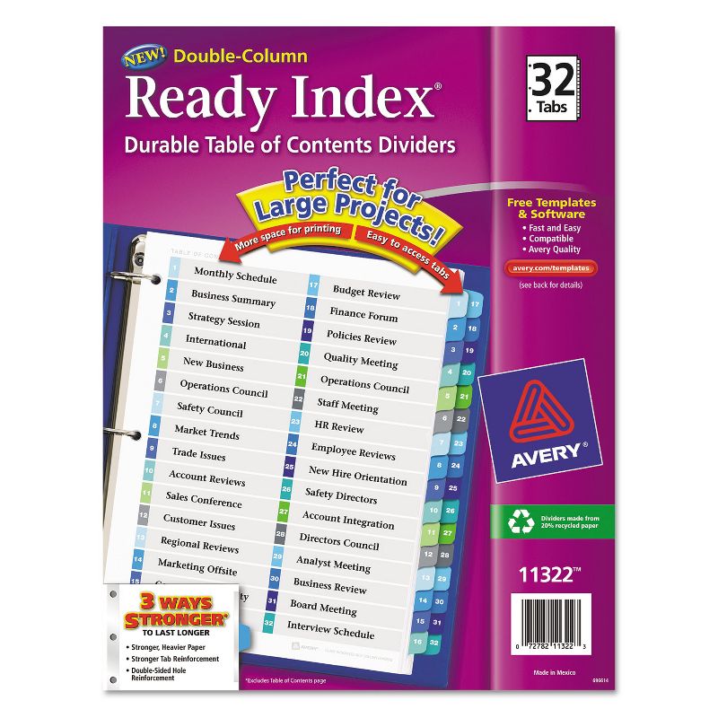 Avery Ready Index Customizable Table of Contents Double Column Dividers 32-Tab Ltr 11322, 1 of 9