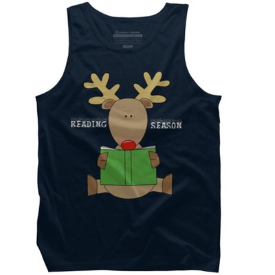 Men's Design By Humans Christmas Reading Reindeer Shirt By Galvanized Tank Top
