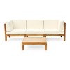 Christopher Knight Home Brava Outdoor Acacia Wood 3 Seater Sofa and Coffee Table Set with Cushions - 2 of 4
