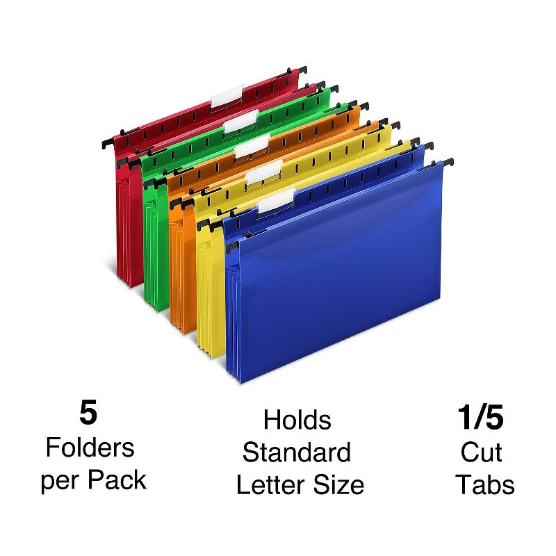 MyOfficeInnovations Poly Expanding Hanging File Folders Letter Size Assorted 5/PK 706811, 2 of 6