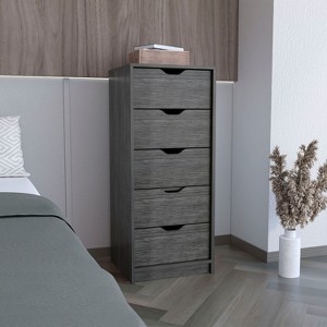 Okak Tall Narrow Dresser for Bedroom w 5 Drawers,Storage Chest of Drawers Nightstand w Pull Out System for Closet Bedside Living Room Hallway, Brown - 1 of 4