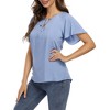 Womens Shirts Front Tie V Neck Tops Summer Short Ruffled Sleeve Drawstring Casual T-Shirts Blouses - 4 of 4