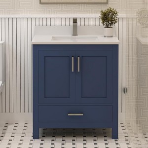 Rooh Solid Wood Bathroom Vanity with White Quartz Countertop & Undermount Sink | Handcrafted Luxury by Artisans - 1 of 4