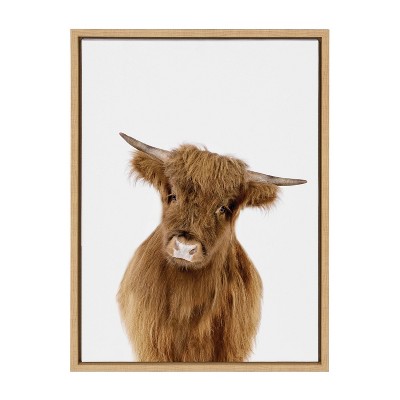 Natural Highland Cow Print on Canvas with Polystyrene Frame