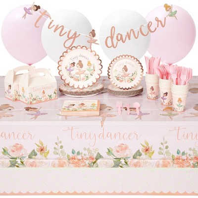 Blue Panda 219-Piece Ballerina Birthday Party Decorations, Dinnerware Set with Plates, Napkins, Cups, Tablecloth, Banner, Favor Bags, Balloons (Serves