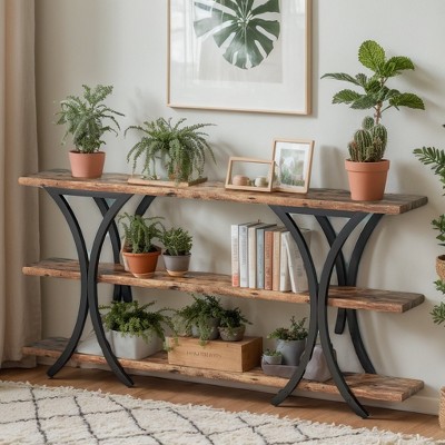 Hommoo 70.8" Console Table, Industrial Entryway Sofa Table with 3-Tier Shelves