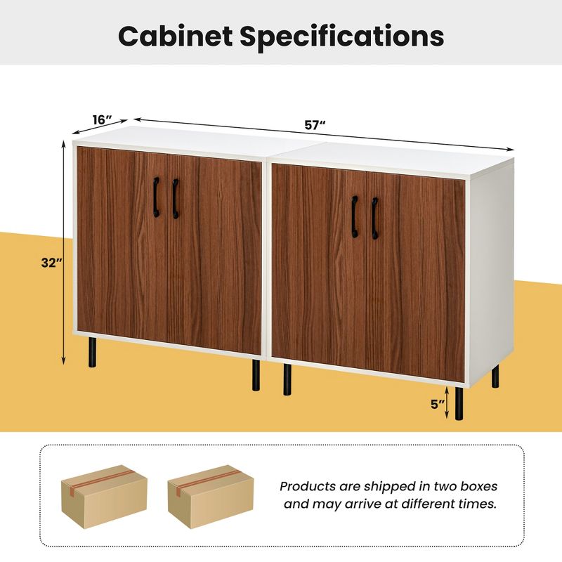 Costway Set of 2 Sideboard Buffet Storage Cabinet Kitchen Cupboard with Adjustable Shelf, 4 of 11
