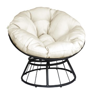 Papasan Wicker Rattan Chair Indoor, 360-Degree Swivel Saucer Chair with Fluffy Cushion,Deep Seating Accent Moon Chair with Solid Twill Fabric Beige - 1 of 1