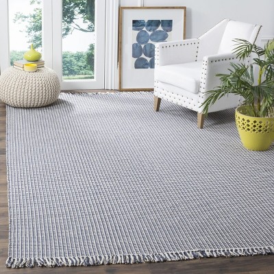 Handwoven Ivory/Navy Cotton Flatweave Area Rug 6' x 9'