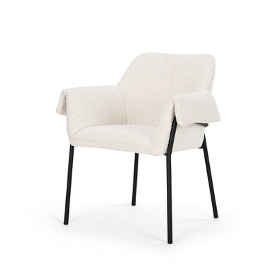 HomeRoots Cream and Black Boucle And Metal Dining Arm Chair