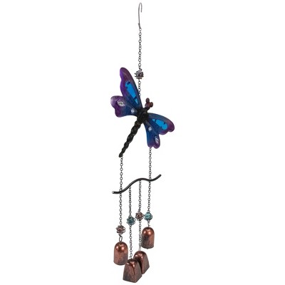 24" Purple and Blue Dragonfly Outdoor Windchime with Faux Jewels