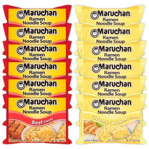 Maruchan Ramen Instant Noodle Soup Variety, 2 Flavors - 6 Packs Beef & 6 Packs Creamy Chicken, 3 Ounce Single Servings - 1 of 1