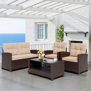 Celebalcony 4 Piece Wicker Complete Patio Set With Cushions - 1 of 4