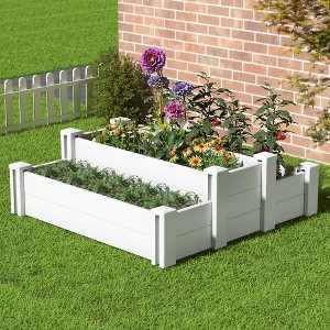 Spassay Outdoor PVC Garden Bed Patio Planter Box with Ground Stakes Planter Pot for Flowers Vegetables - 1 of 4