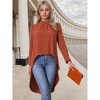 INSPIRE CHIC Women's High Low Long Sleeve Back Keyhole Round Neck Asymmetrical Hem Dressy Casual Blouse - 3 of 4