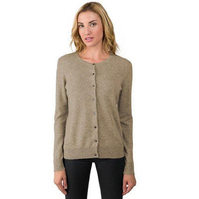JENNIE LIU Women's 100% Cashmere Button Front Long Sleeve Crewneck Cardigan Sweater