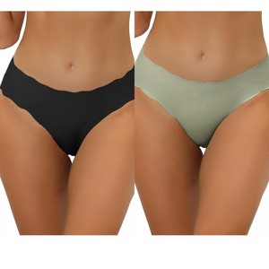 Allegra K Women's Unlined No-Show Stretch Laser Cut Solid Invisible Brief 2 Packs - 1 of 4