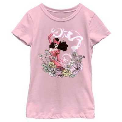 Girl's Marvel Floral Scarlet Witch T-shirt - Light Pink - Medium : Target