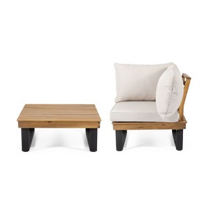Sapphtopaz Patio Furniture Set Single Outdoor Couch Wood Lounge Sofa with Cushions and Square Coffee Table Sofa Set for Garden, Terrace - 1 of 4