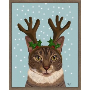 Amanti Art Calico Cat and Antlers by Fab Funky Canvas Wall Art Print Framed 16-in. W x 20-in. H. - 1 of 4