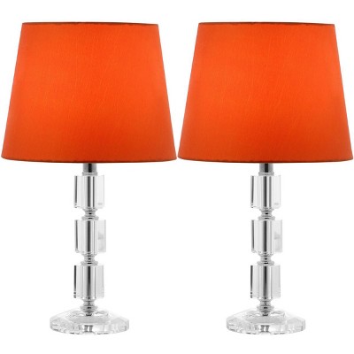 Erin Crystal Cube Table Lamp with Burnt Orange Shade, Set of 2