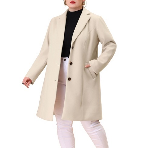 Agnes Orinda Women's Plus Size Winter Notched Lapel Single Breasted Pea Coat  Cream White 3x : Target