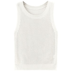 Womens Sheer Tank Sweater Tops Mesh Sweater U Neck Sleeveless Topss Pullover Sweater,White - M - 1 of 4