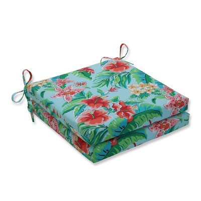 20" x 20" x 3" 2pk Tropical Paradise Squared Corners Outdoor Seat Cushions Blue - Pillow Perfect