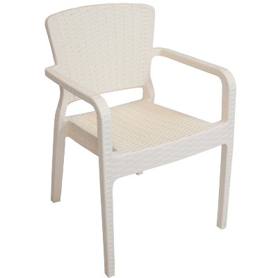 Sunnydaze Faux Wicker Rattan Design Plastic All-Weather Commercial-Grade Segonia Indoor/Outdoor Patio Dining Arm Chair, Cream