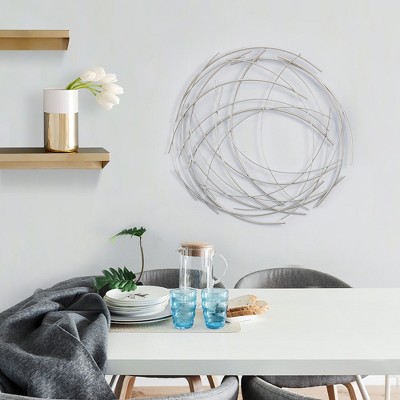 Silver Iron Abstract Swirl Round Wall Sculpture