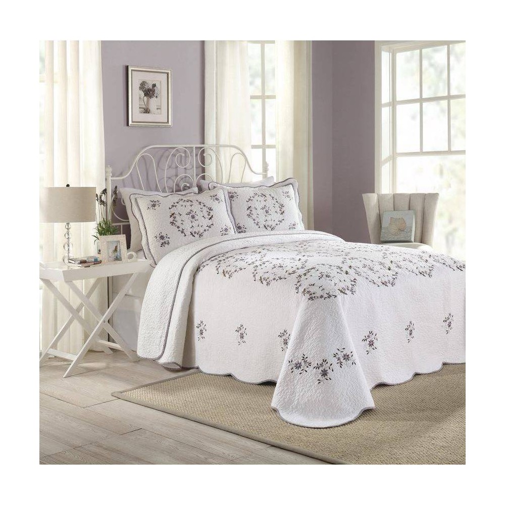 Photos - Duvet Modern Heirloom Queen Gwen Bedspread White/Lavender