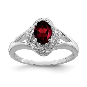 Black Bow Jewelry Sterling Silver .01 Ctw (H-I, I2-I3) Diamond & Oval Garnet Ring - 1 of 4