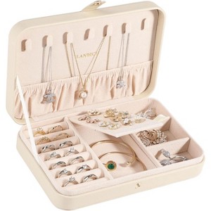 PU Leather Travel Jewelry Case, Portable Organizer with Storage for Rings, Earrings, Necklaces & Bracelets, Apricot - 1 of 4