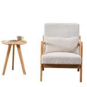 Gulches Beige Polyester Rubberwood Ergonomic Lounge Chair & Natural Wood Coffee Table Set of 1 Mid-Century Accent Furniture for Living Room Bedroom - 1 of 4
