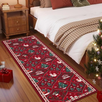Christmas Area Rug, Xmas Theme Print Throw Carpet with Non Slip Backing, Low Pile Stain Resistant Floor Carpet for Living Room, Bedroom