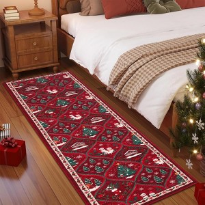 Christmas Area Rug, Xmas Theme Print Throw Carpet with Non Slip Backing, Low Pile Stain Resistant Floor Carpet for Living Room, Bedroom - 1 of 4